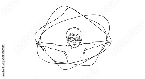boy swimming freestyle, kid with goggles