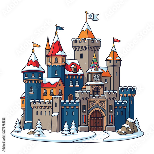 Canvas Print Medieval Castle Architecture Winter Scene.