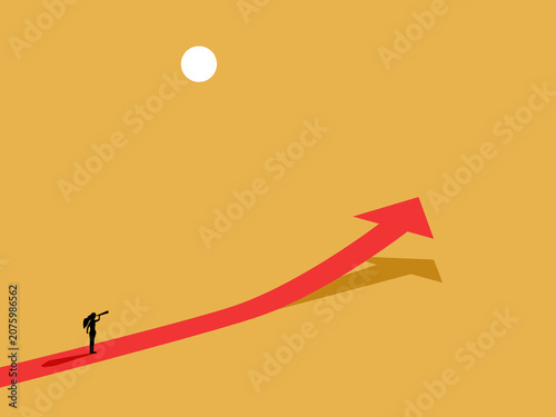 Fotografie businesswoman uses a telescope to examine a growth graph