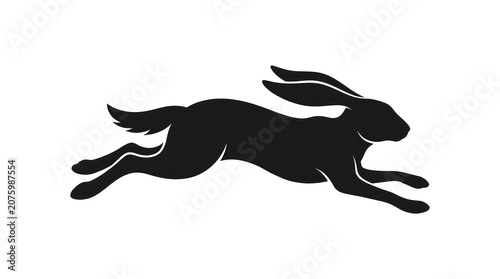 Black silhouette of a rabbit running fast with motion blur effect