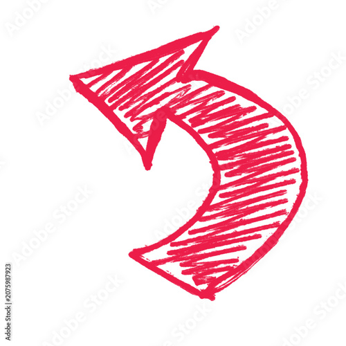 : Hand Drawn Red Scribbled Curved Left Arrow
