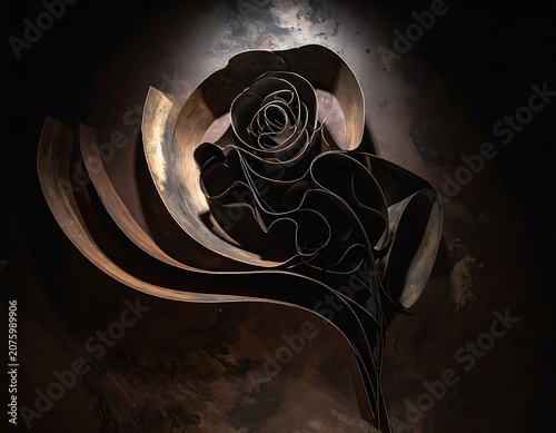 Metallic Rose Sculpture in Dark Background.