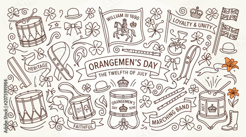 Foto Orangemen's Day Celebration with Drums, Flags, and Symbols of Heritage and Loyalty