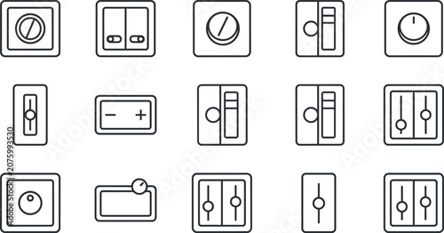 Photos Electrical light switch and dimmer line icon set featuring various toggle button