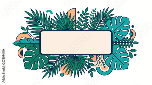 Tropical Jungle Leaf Frame with Blank Central Space for Decorative Designs