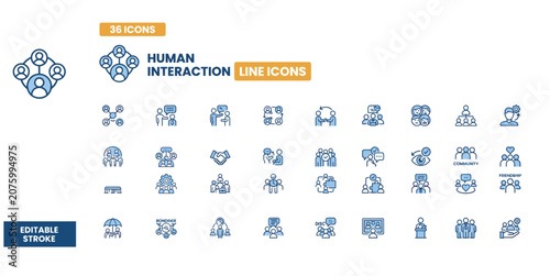 Obraz na plátně Set of thirty six human interaction line icons for social networking and busines