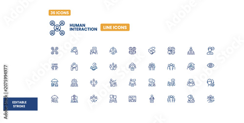 Obraz na płótnie Collection of thirty six human interaction line icons for corporate communicatio