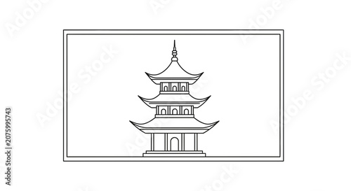 Pagoda Line Art: Traditional Asian Temple Building Icon