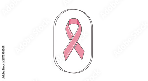 Pink Ribbon Awareness Symbol in Oval Frame - Breast Cancer Support Concept