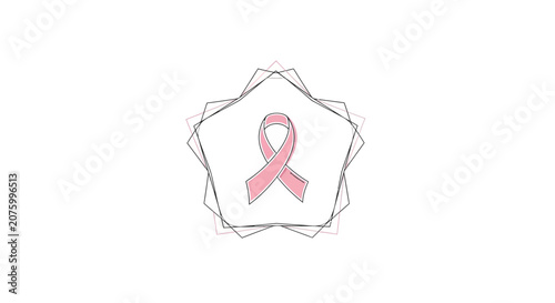 Pink Ribbon Awareness Symbol in Geometric Frame, Breast Cancer Support