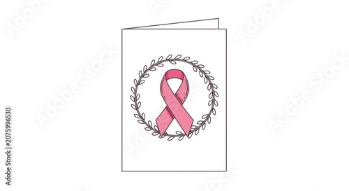Pink Ribbon Card with Laurel Wreath - Breast Cancer Awareness Symbol