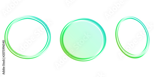 Glowing green circles on transparent background for design and decoration