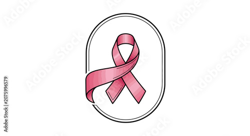 Pink Ribbon Symbol for Breast Cancer Awareness in Oval Frame