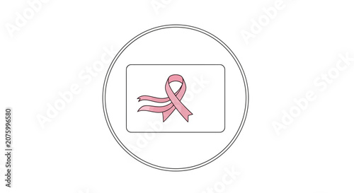Pink Ribbon Symbol for Breast Cancer Awareness in Circle Frame