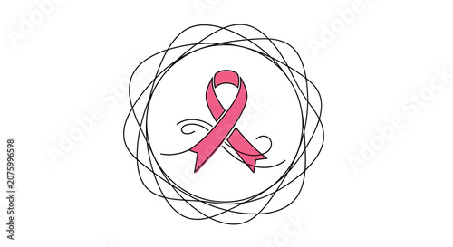 Pink ribbon symbol of breast cancer awareness in decorative circle