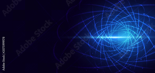 Circles dot lines glowing with lighting sparkling on dark blue backround. Sciene background