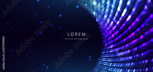 Technology futuristic digital dot glowing on dark blue background. Data communication cyberspece concept.