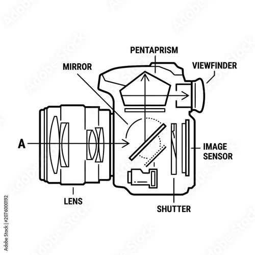 DSLR Mirror Reflection System Technical Illustration
