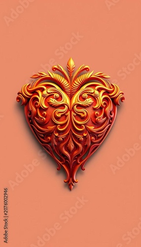 A stylized heart shape with intricate details and a warm beige color tone, natural, heart
