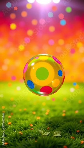 Brightly colored ball bouncing with joyful animation, colorful, happy