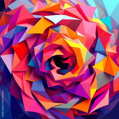 Geometric shapes swirling together in a vibrant abstract design, abstract, artful