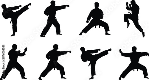 Canvastavla Set of black silhouettes featuring a male martial artist performing various kara