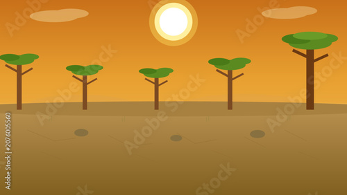 Dry season savanna landscape with trees