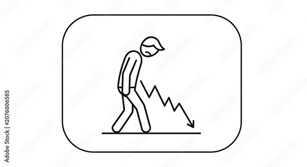 Fototapeta premium Man with Downward Arrow Icon - Business Decline Concept
