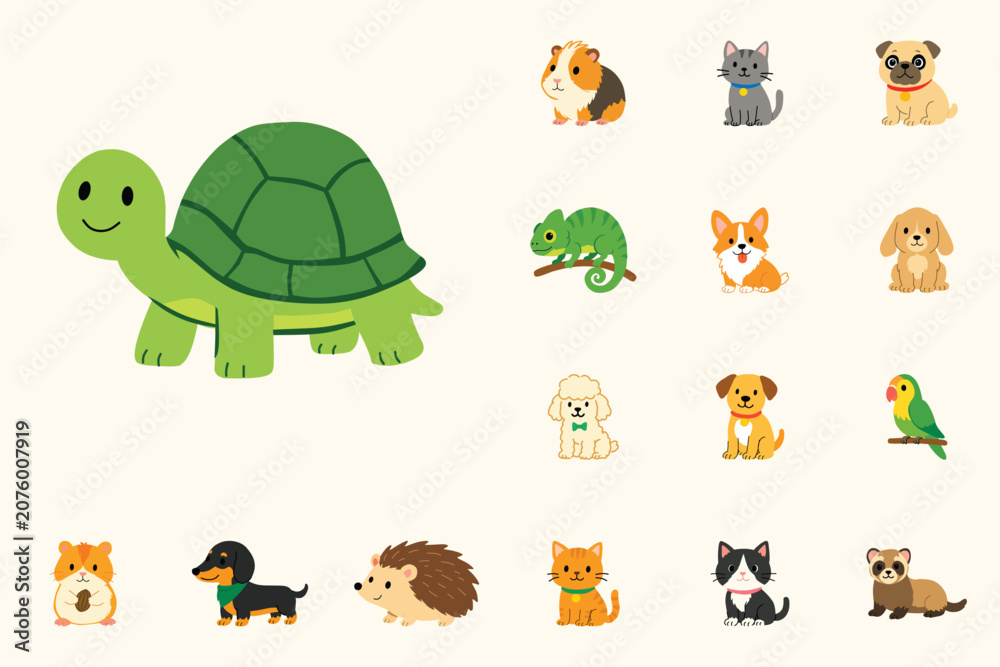 Obraz premium Simple cartoon animal pack featuring playful pet characters in a clean vector format
