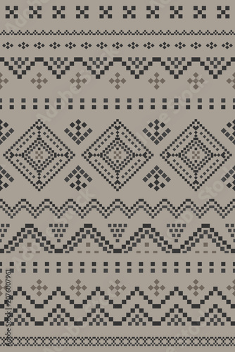 Minimalist taupe grey tribal vector pattern, modern pixelated native rows for surface print
