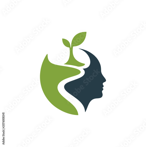 Professional and modern face silhouette leaf logo for mental wellness.