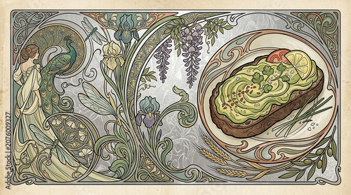 Artistic Frittata Presentation, Culinary Delight, Romantic Setting, Food Illustration, Elegant Decor, Creative Viewpoint, Whimsical Concept