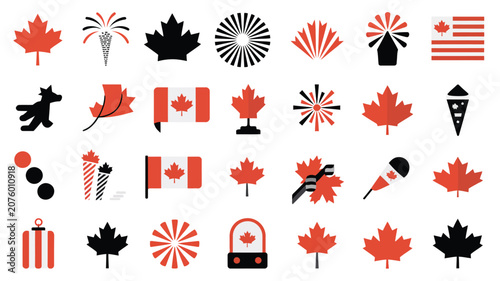 Fotografie Canada day celebration icons with maple leaves