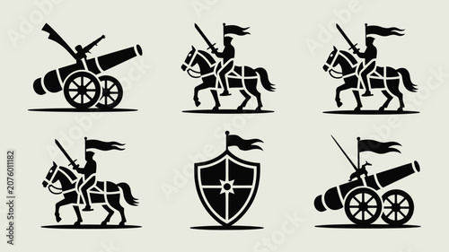Fotografie Silhouette of soldiers on horseback with cannons