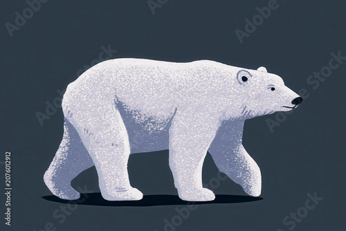 White polar bear walking on dark blue background