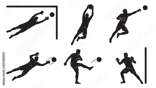 Schilderij op canvas Silhouette of various handball players in dynamic poses on white background in b