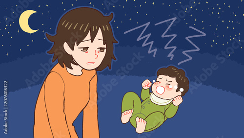 夜泣きする赤ちゃん、産後うつのお母さん