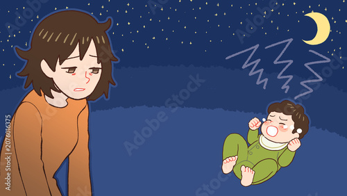 夜泣きする赤ちゃん、産後うつのお母さん