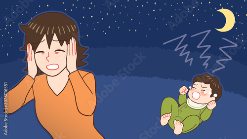 夜泣きする赤ちゃん、産後うつのお母さん