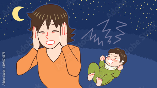 夜泣きする赤ちゃん、産後うつのお母さん
