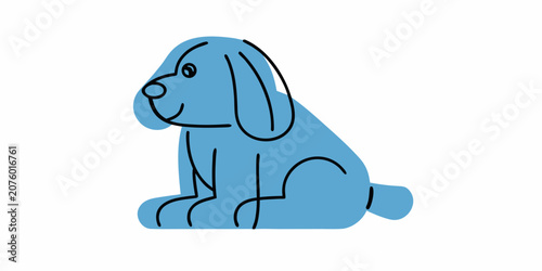 Blue dog illustration simple line art on a white background