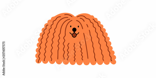 Orange dog illustration with wavy fur and simple facial features