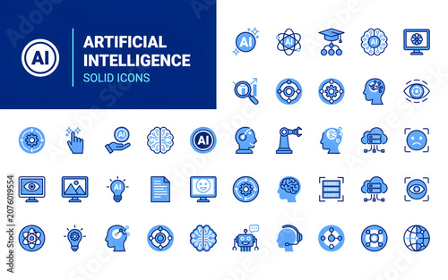 Collection of Artificial Intelligence and Technology Icons in Blue