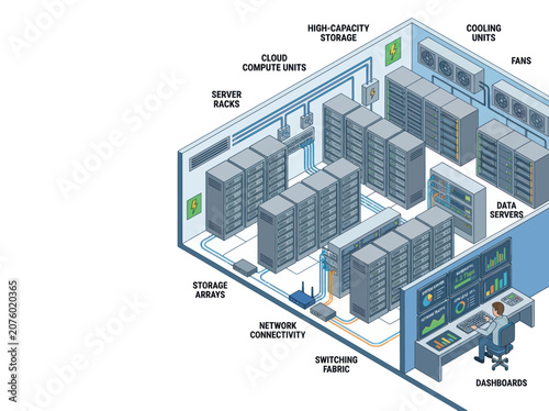 Modern Data Center Infrastructure with Servers and Cooling Systems.