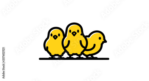 Three Yellow Cartoon Birds Standing Together.