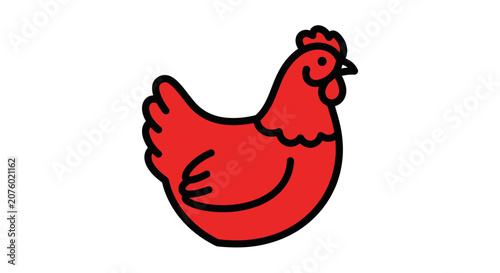 Red cartoon chicken standing alone.