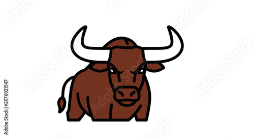 Brown bull with white horns head.