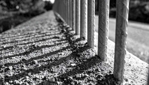 Close-up of weathered wooden fence and gravel path.