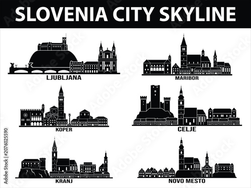 Foto Slovenia city skylines in black set