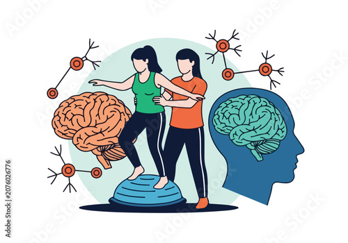 Neurorehabilitation Physical Therapy Exercise. Flat Vector Graphic.